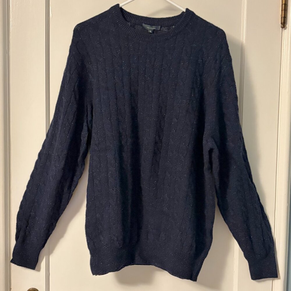 Turtleson knox cable crewneck sweater size XL navy merino wool silk blend NWT